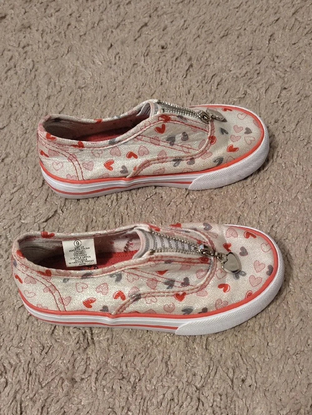 Bumble And Birdie Girls Heart-Print Zip Slip-On Sneakers - Pink/Red